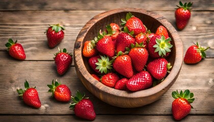 Organic Strawberries on Wooden Table