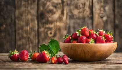 Organic Strawberries on Wooden Table