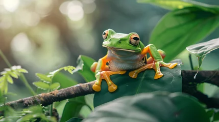 Foto op Canvas White lipped tree frog on branch tree © imran