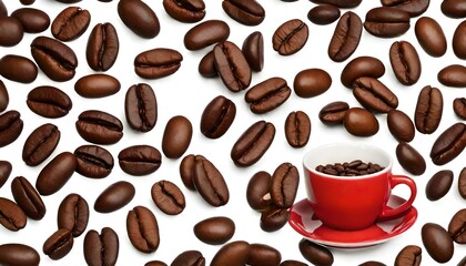 Italian Ceramic Red Cup with Coffee Beans