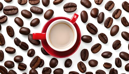 Italian Ceramic Red Cup with Coffee Beans