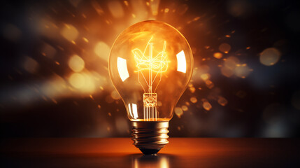 Bright idea bulb in business background, Ai generated image.