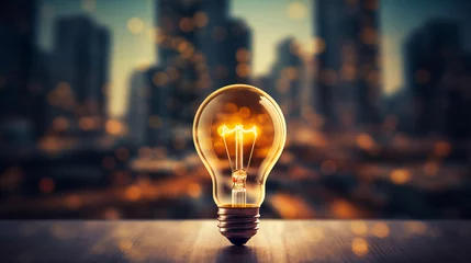 Foto op Plexiglas Bright idea bulb in business background, Ai generated image. © Trendy Image Two