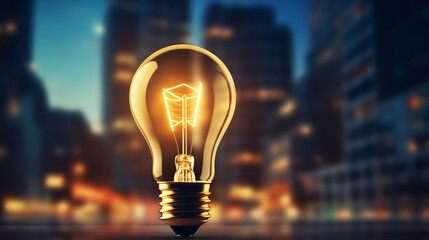 Bright idea bulb in business background, Ai generated image.