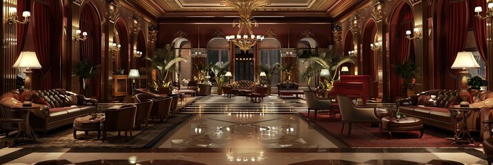 Resort lobby - interior of a hotel for luxury travel  - obrazy, fototapety, plakaty