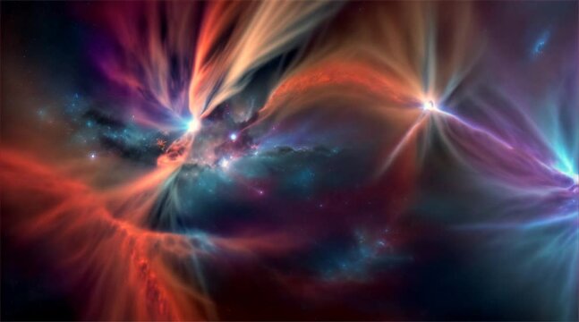 Animation of flying through nebula, clouds and bright stars.Animated video graphics.