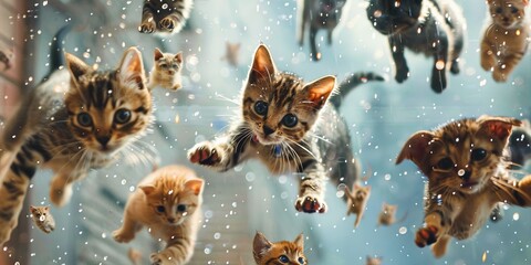 raining cats and dogs - literal kittens and puppies falling from the sky like rain drops