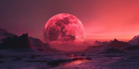 Blood moon - red moon in the night sky - obrazy, fototapety, plakaty