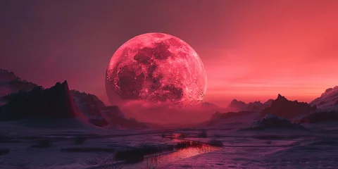 Fotobehang Blood moon - red moon in the night sky © Brian