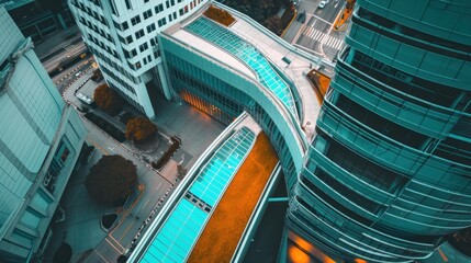 Aerial View of Modern City Architecture, top view 