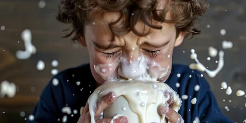 Foto op Plexiglas Crying over spilt milk - young boy upset because of the messy dairy mess  © Brian