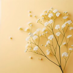 흰꽃 노란색 배경