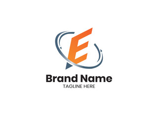 E logo, Initial Letter E Logo connected oval shape Vector Template