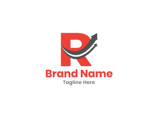 R logo. R design. R letter logo design vector with an arrow icon marketing logo.