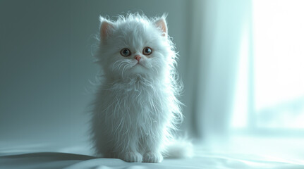 Adorable Fluffy White Kitten with Sparkling Eyes created with Generative AI technology