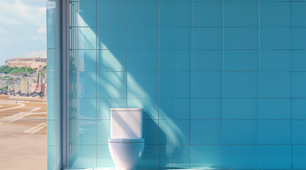 Modern Bathroom Interior with Sunlit Ceramic Toilet created with Generative AI technology.