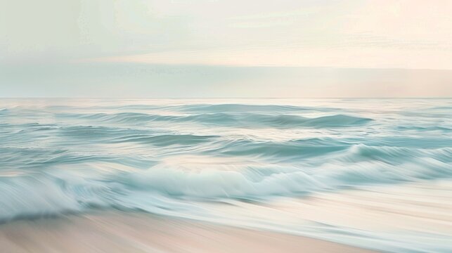 A tranquil abstract depiction of ocean waves in soothing pastel colors, creating a serene and dreamy seascape.