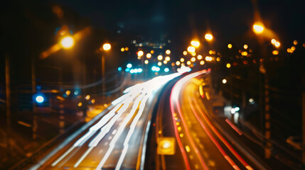 Abstract light background City road light, night highway lights, traffic with highway road motion lights, long exposure