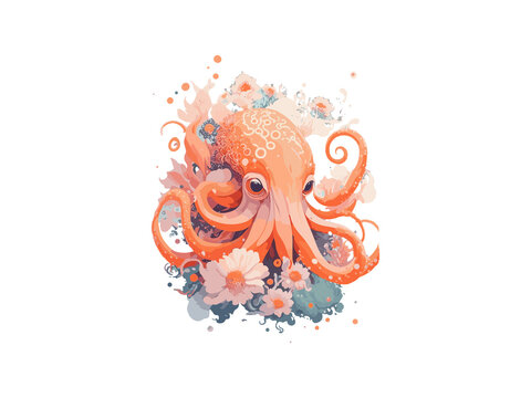 recommend clip art: Watercolor Octopus Clip Art, Floral Illustration, Digital Artwork