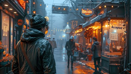 Cryptocurrency Trend in Misty Urban Street
