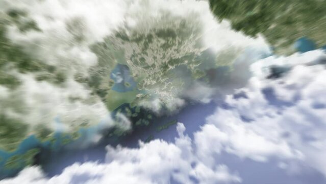4K Earth zoom in from outer space to city. Zooming on Hong Kong, China. The animation continues by zoom out through clouds and atmosphere into space. View of the Earth at night. Images from NASA. 