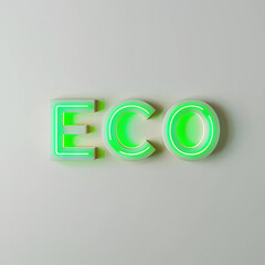 volumetric 3D inscription on the wall ECO with neon green lighting on a neutral background, the concept of environmentally friendly products