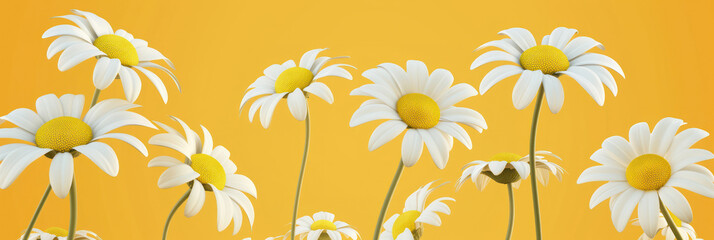 A field of oversized cartoon daisies on a sunny yellow background, perfect for a cheerful April Fools' Day message or decoration.