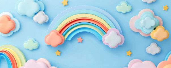 softly textured pastel wall with decorative bunting flags offers a neutral yet festive backdrop for April Fools' Day.