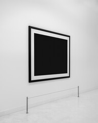 Mockup black blank space in horizontal black wooden square frame with mounted hanging isolated on...