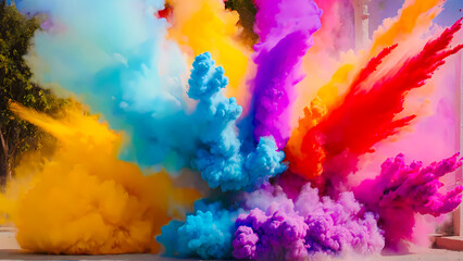 Holi Explosion of Multicolored Powder