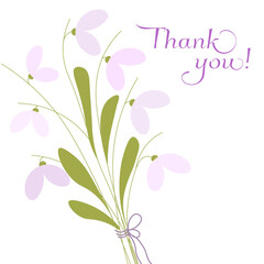 Thank you with flowers card lettering. Bouquet of tender spring flowers. Spring flowers.