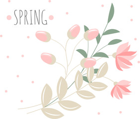 Spring. Pink spring flowers on a branch. Elegant floral backdrop set with a place for text.