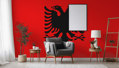 Medicine and healthcare concept Albania flag on the wall in the interior of the room. Concept of buying and selling real estate, mortgages in the Albania