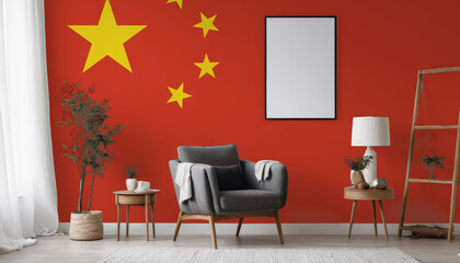 Medicine and healthcare concept China flag on the wall in the interior of the room. Concept of buying and selling real estate, mortgages in the China