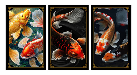 golden fish or golden koi, golden fish background, best wall background, elegant wallpaper with futuristic design