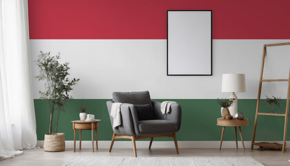 Medicine and healthcare concept Hungary flag on the wall in the interior of the room. Concept of buying and selling real estate, mortgages in the Hungary