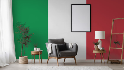 Medicine and healthcare concept Italy flag on the wall in the interior of the room. Concept of buying and selling real estate, mortgages in the Italy