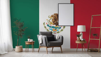 Medicine and healthcare concept Mexico flag on the wall in the interior of the room. Concept of buying and selling real estate, mortgages in the Mexico