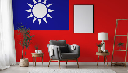 Medicine and healthcare concept Taiwan flag on the wall in the interior of the room. Concept of buying and selling real estate, mortgages in the Taiwan