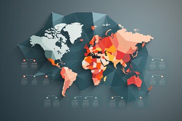 Colorful infographic world map country highlighted in location on abstract background, World transportation geography data. Economic statistic template