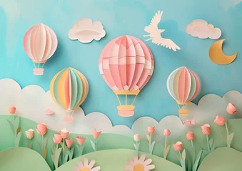 Papier Peint photo Montgolfière Outdoor scene hot air balloons on sunny day