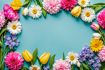 frame of flowers and leaves, spring, summer, woman day mother day