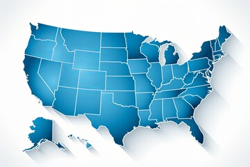 United States of America map with federal states blue background