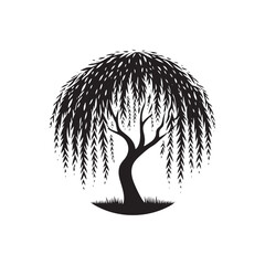 A Symbolic Willow Tree Silhouette - Representing Growth and Renewal - Illustration of Willow Tree - Vector of Willow Tree - Silhouette of Willow Tree
