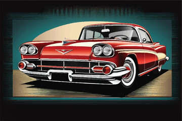 Beautiful Red classic vintage car illustration. Beautiful Vintage car illustration. Classic vintage car design. Vintage car illustration background. vintage car vector art illustration classic car.