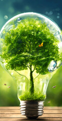Lush Green Tree Grows Within Captivating Glass Bulb