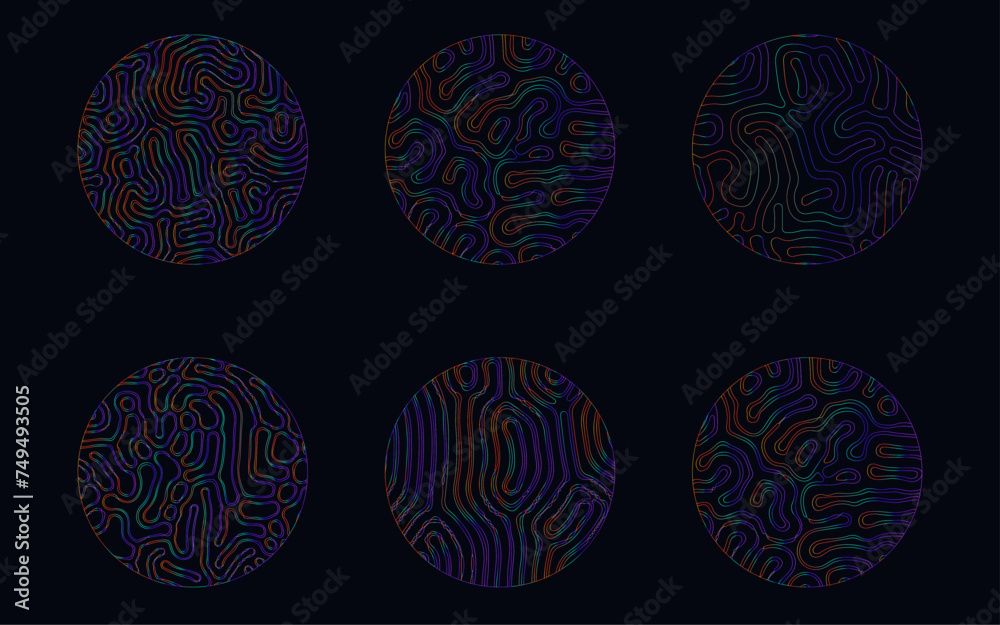 Poster elegant holographic circles with psychedelic wavy pattern in neon bright colors.