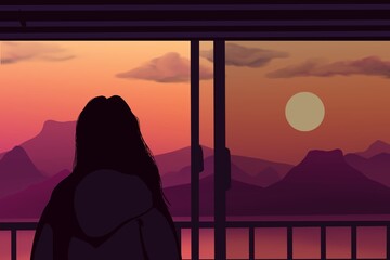 The girl standing on the cliff watching the sunset. Lofi. Aesthetic