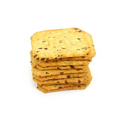 multigrain flatbread crackers isolated on a white background.