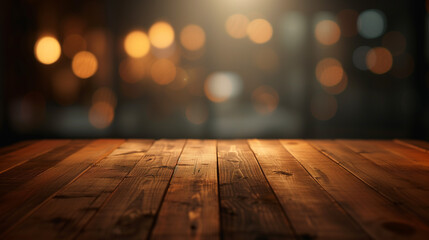 Wooden top table with defocused light background - obrazy, fototapety, plakaty